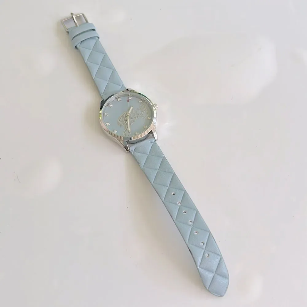 Working! Juicy Couture Rhinestone Accent Quilted Vegan Leather Band Watch